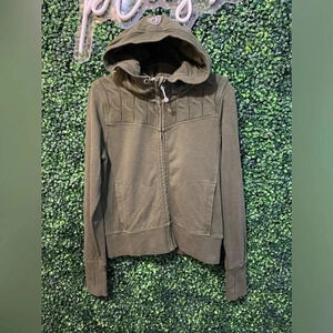 Lululemon Fireside Scuba Hoodie Jacket Cable Knit Detail - Size 10 in Olive